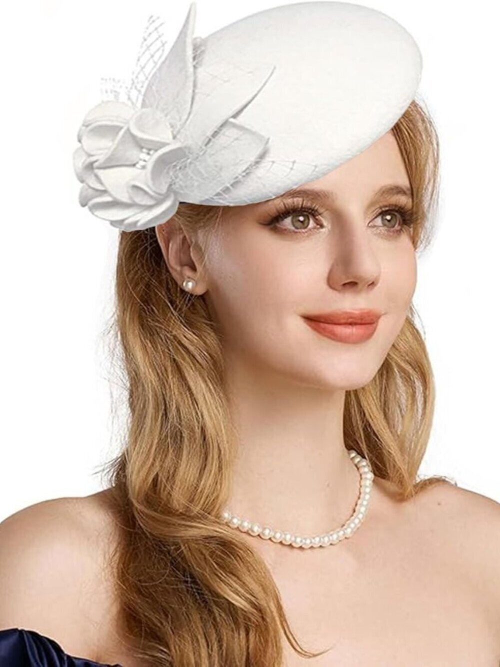 Women's Vintage 100% Wool Felt Cloche Bucket Bowler Hat Winter Vintage Bow White